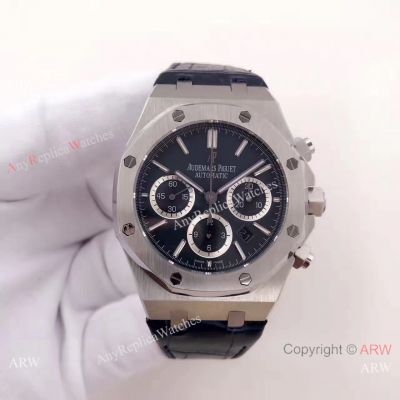 Swiss 7750 Audemars Piguet Royal Oak Chronograph SS Black Leather - AAA Grade Replica